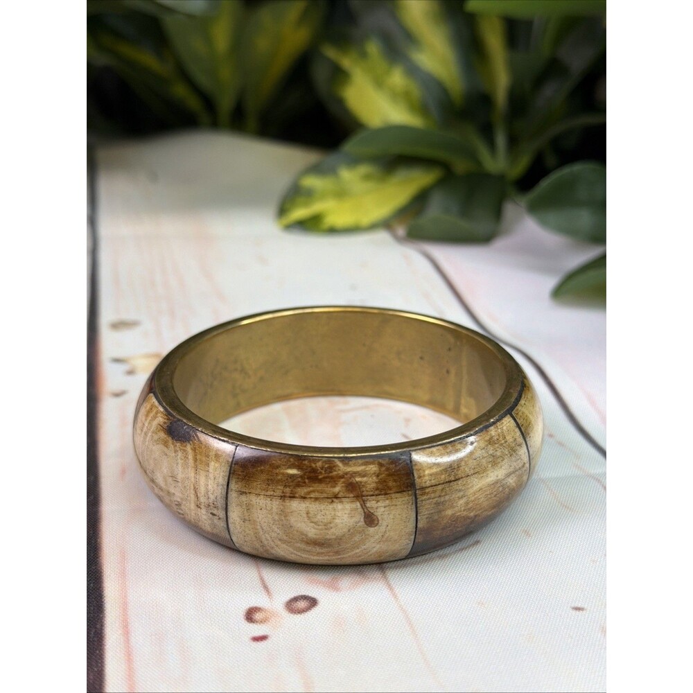 Vintage Brass & Bovine Bone Inlay Bangle Bracelet Handmade Boho Tribal Style